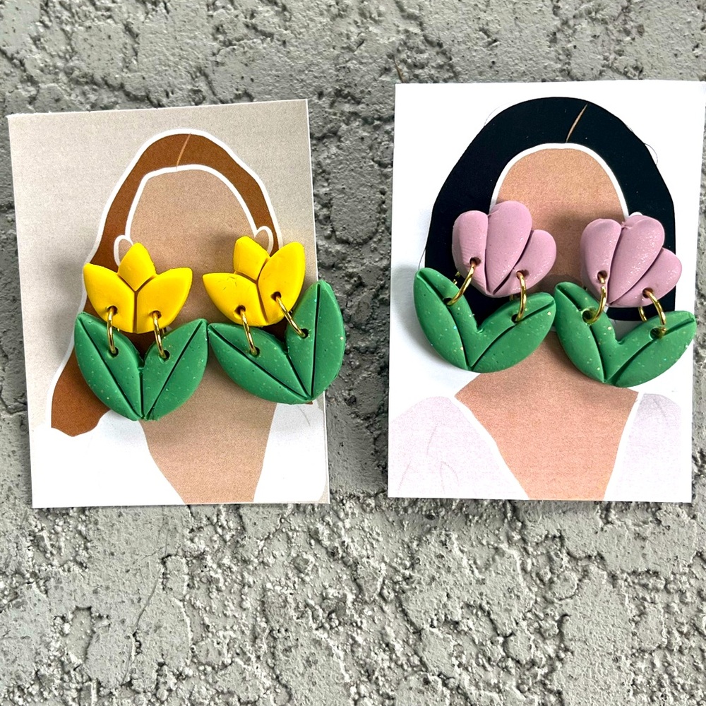 Clay Flower EARRINGS Polymer Hanging Clay Dangle Earrings